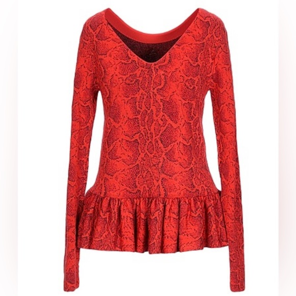 LUXE CHLOE RED SNAKE ANIMAL PRINT KNIT PEPLUM TOP SHIRT SMALL - Picture 4 of 15